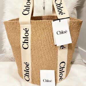 Chloe Mifuko Woody Basket Tote, Large New with TAGS Raffia Straw Wicker